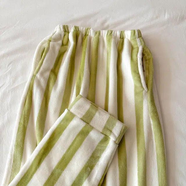 静英鸾 柔软舒适加绒保暖休闲条纹长裤家居服睡裤 女款