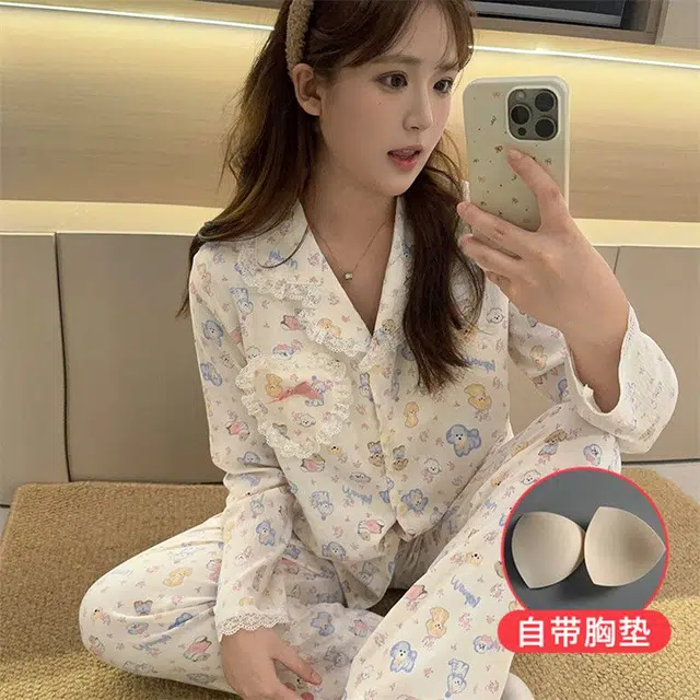 静英鸾 翻领卡通小狗甜美风休闲舒适家居服睡衣礼盒 女款