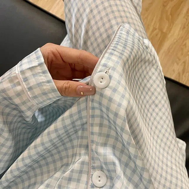 静英鸾 家居女休闲舒适简约翻领设计格子卡通企鹅图案服睡衣礼盒 女款