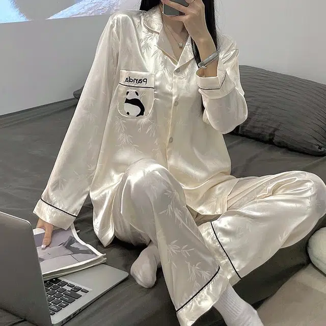 静英鸾 长袖长裤舒适简约休闲风翻领开衫家居服睡衣套装 女款