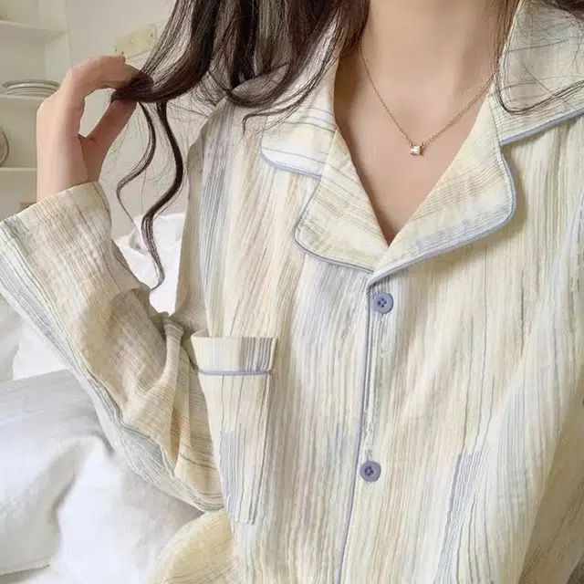 静英鸾 翻领长袖长裤印花时尚简约风休闲舒适家居服睡衣套装 女款