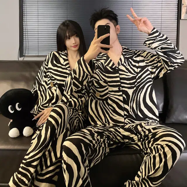 静英鸾 翻领简约风长袖长裤休闲舒适家居服睡衣套装 男女同款