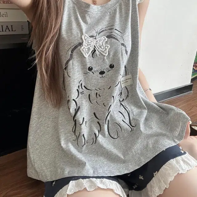 静英鸾 夏季女休闲舒适无袖短裤卡通可爱小狗家居服睡衣套装 女款