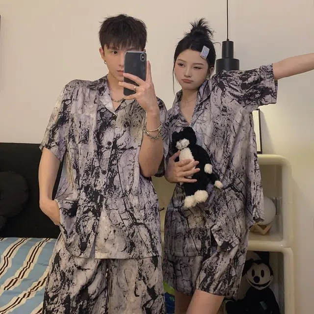静英鸾 情侣舒适简约休闲风短袖短裤翻领设计家居服睡衣礼盒 男女同款