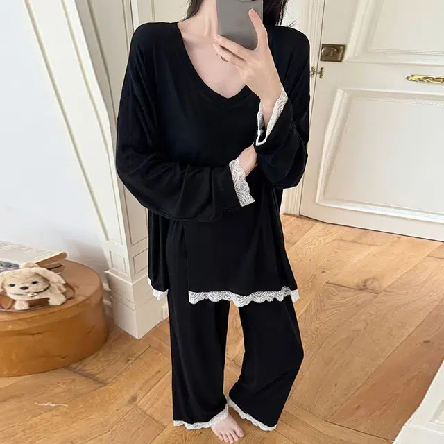 静英鸾 圆领设计轻便舒适透气长袖可外穿家居服睡衣套装 女款