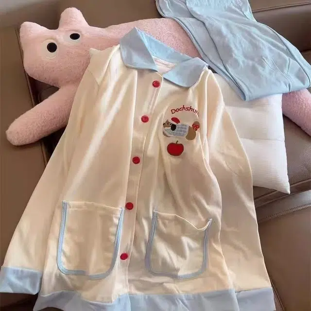 静英鸾 舒适简约卡通腊肠小狗图案长袖翻领家居服睡衣礼盒 女款
