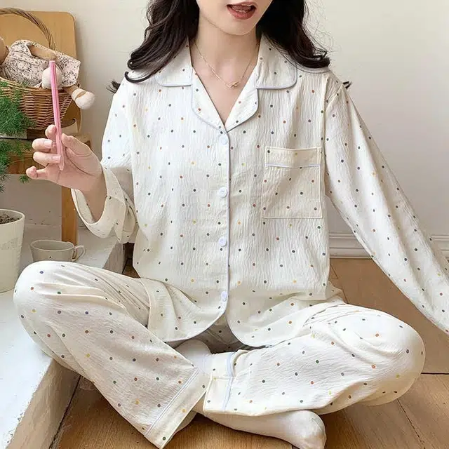 静英鸾 长袖翻领可外穿彩色波点可家居服睡衣礼盒 女款