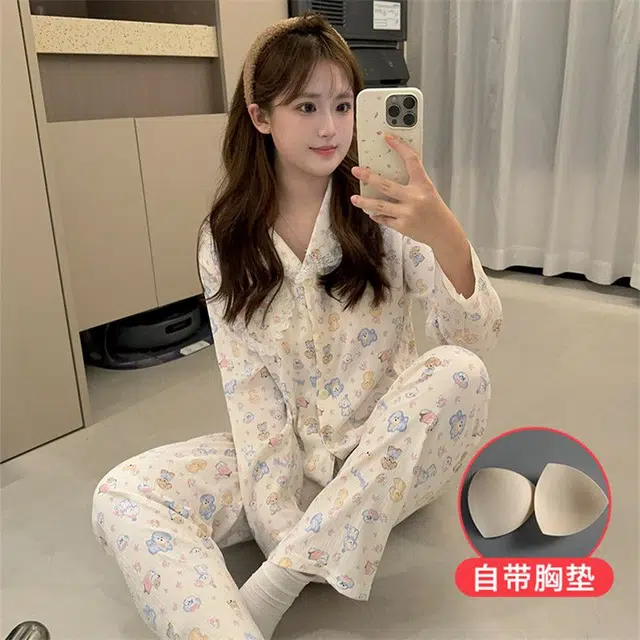 静英鸾 翻领卡通小狗甜美风休闲舒适家居服睡衣礼盒 女款