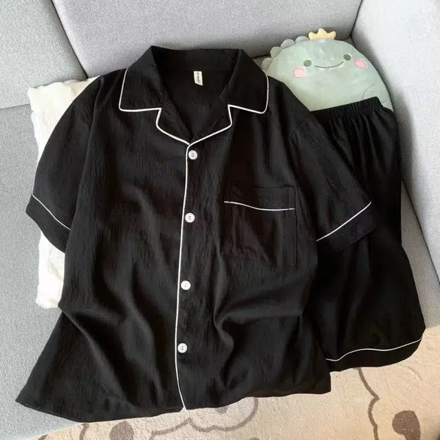 静英鸾 纯色翻领短袖短裤简约风休闲舒适家居服睡衣套装 男款