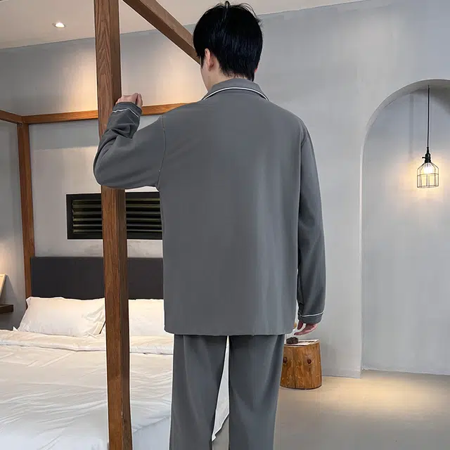 静英鸾 德绒长袖长裤翻领开衫简约国风熊猫休闲家居服秋冬季睡衣套装 男款
