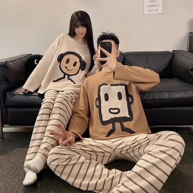 静英鸾 搞怪卡通人物甜美风休闲舒适家居服睡衣套装 男女同款