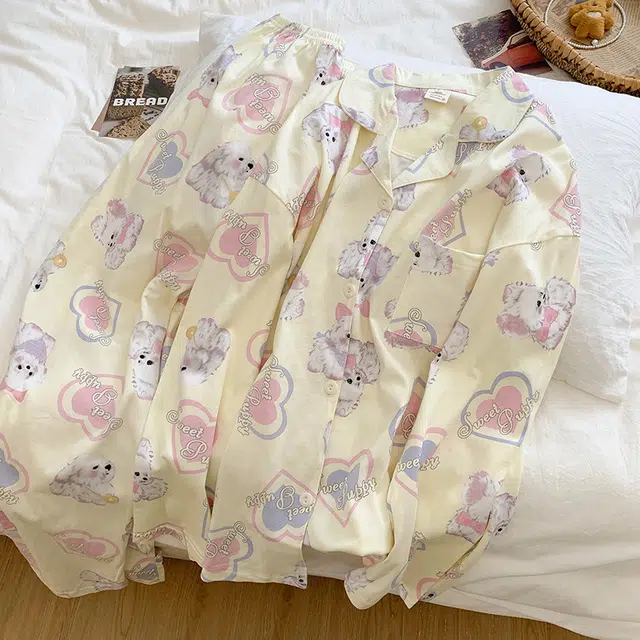 静英鸾 秋季翻领可爱小狗休闲时尚家居服睡衣套装 女款