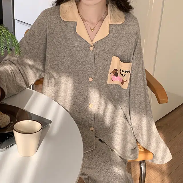 静英鸾 翻领简约休闲时尚卡通小狗亲肤舒适可外穿家居服睡衣套装 女款