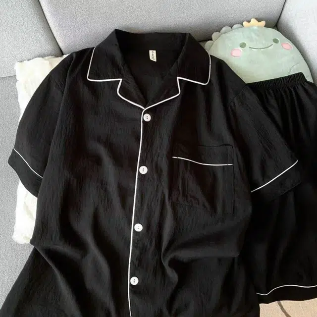 静英鸾 纯色翻领短袖短裤简约风休闲舒适家居服睡衣套装 男款