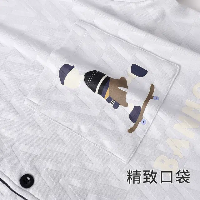 静英鸾 翻领休闲简约时尚卡通亲肤柔软舒适可外穿家居服睡衣套装 男款
