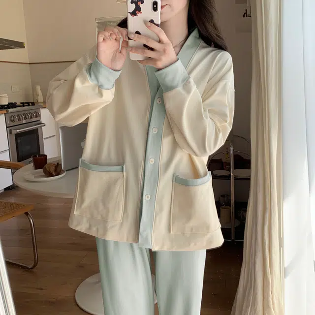 静英鸾 德绒长袖长裤和尚领开衫纯色简约小清新两件套家居服秋冬季保暖套装 女款