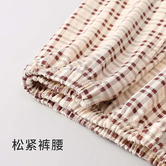 静英鸾 简约休闲时尚翻领方格卡通小狗亲肤舒适可外穿家居服睡衣套装 女款
