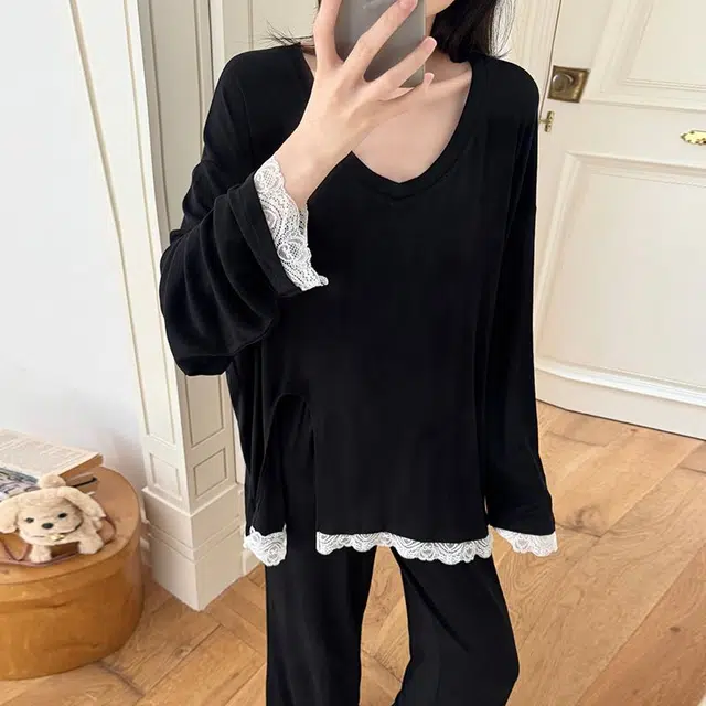 静英鸾 圆领设计轻便舒适透气长袖可外穿家居服睡衣套装 女款