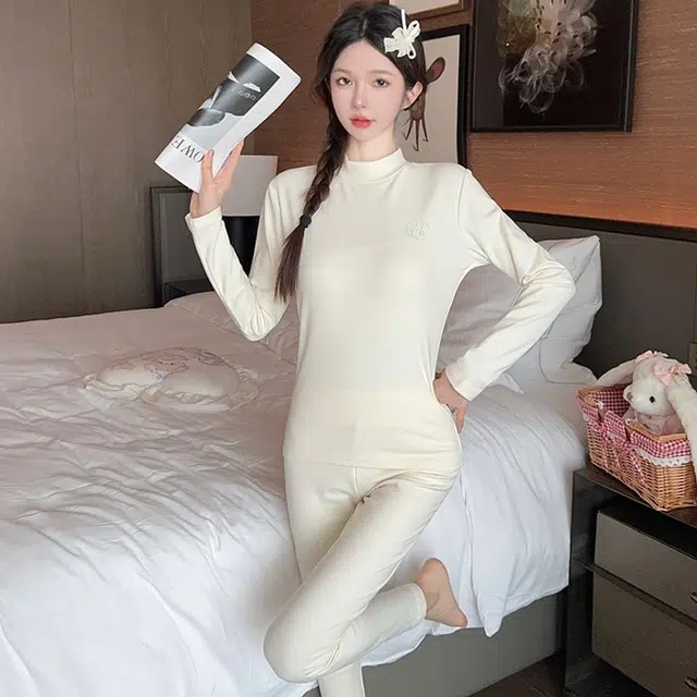 静英鸾 德绒长袖长裤圆领套头简约纯色两件套家居服秋冬季保暖套装 女款