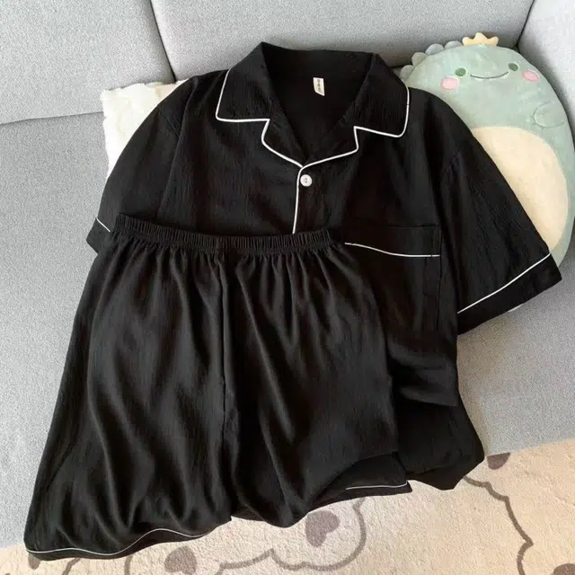 静英鸾 纯色翻领短袖短裤简约风休闲舒适家居服睡衣套装 男款