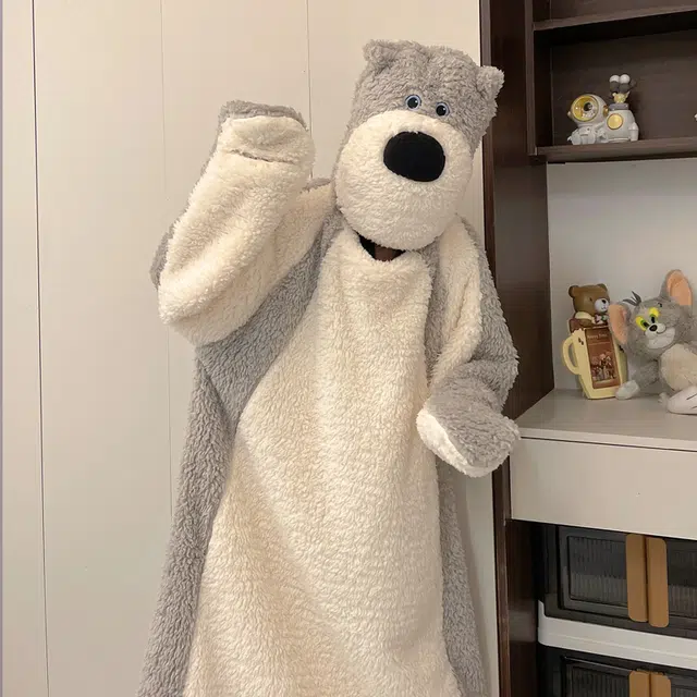 静英鸾 珊瑚绒保暖加绒加厚卡通可爱小熊长袖休闲家居服睡袍 女款