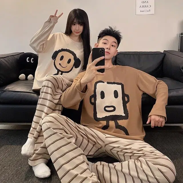 静英鸾 搞怪卡通人物甜美风休闲舒适家居服睡衣套装 男女同款