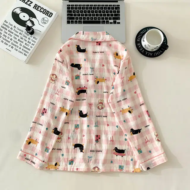 静英鸾 斑点狗满印翻领设计简约舒适可外穿家居服睡衣套装 女款