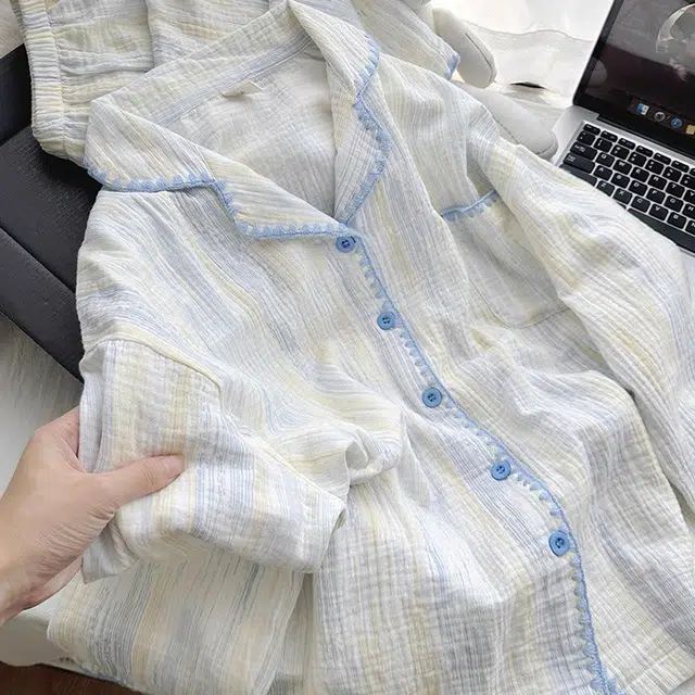 静英鸾 家居女简约休闲长袖翻领可外穿服睡衣套装 女款