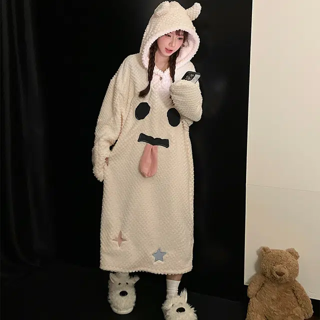 静英鸾 休闲时尚可爱卡通柔软保暖舒适可外穿家居服睡裙 女款