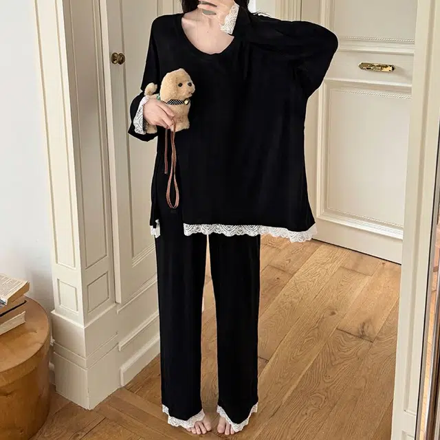 静英鸾 圆领设计轻便舒适透气长袖可外穿家居服睡衣套装 女款