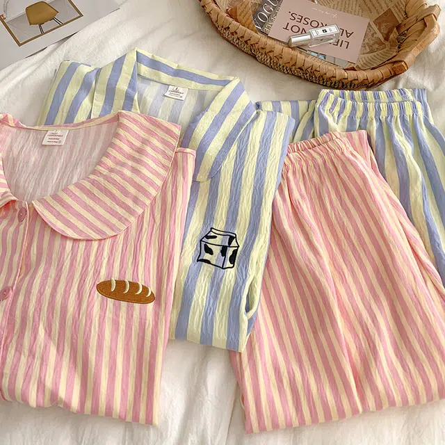 静英鸾 秋季条纹时尚简约风休闲舒适可外穿家居服睡衣套装 男女同款