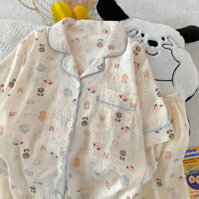 静英鸾 夏季休闲可外穿开衫翻领卡通图案家居服睡衣礼盒 女款