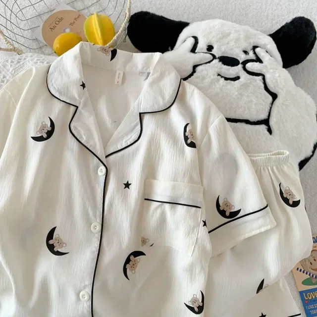 静英鸾 舒适简约宽松亲肤短袖短裤翻领家居服睡衣套装 女款