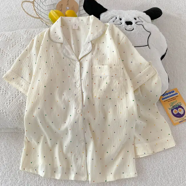 静英鸾 休闲舒适简约翻领设计开衫短袖短裤可外穿家居服睡衣礼盒 女款