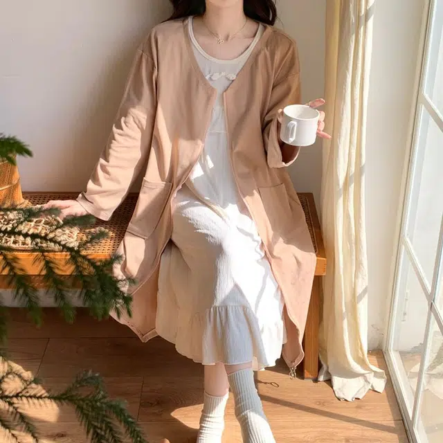 静英鸾 德绒长袖长裙圆领拉链纯色简约舒适家居服秋冬季保暖套装 女款