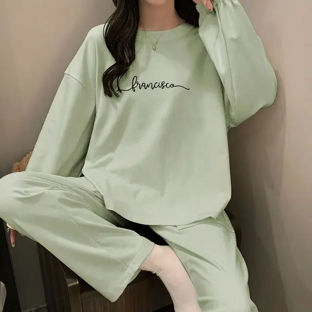 静英鸾 德绒长袖长裤圆领套头纯色简约小清新两件套家居服秋冬季保暖套装 女款