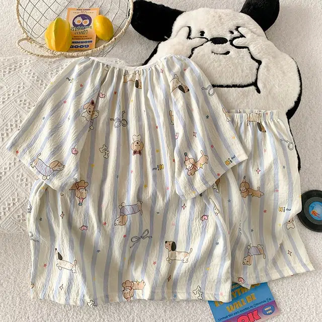 静英鸾 夏季女简约舒适透气宽松款式圆领设计条纹家居服睡衣礼盒 女款