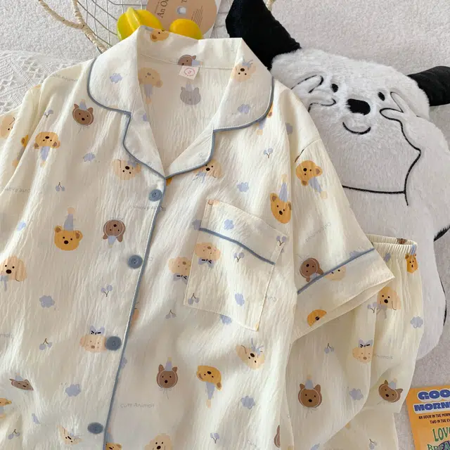 静英鸾 夏季薄款卡通甜美风休闲舒适家居服睡衣套装 女款