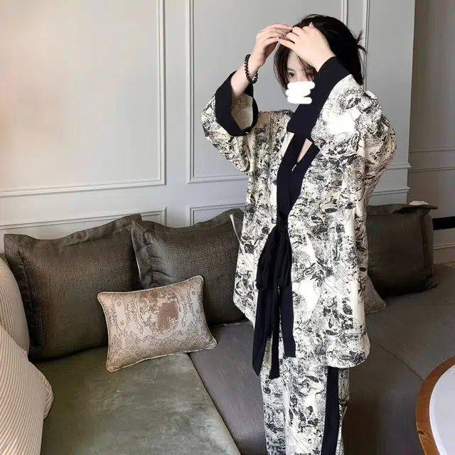 静英鸾 家居女简约可外穿亲肤透气长袖三件套服睡衣套装 女款