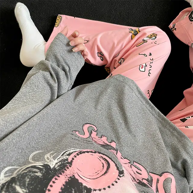 静英鸾 棉质带胸垫长袖长裤圆领套头可爱卡通甜美女孩家居服秋冬季睡衣套装 女款