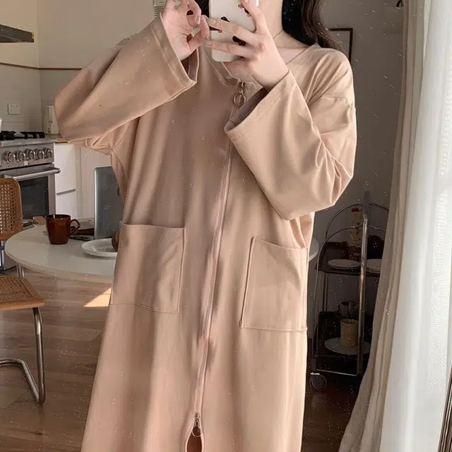 静英鸾 德绒长袖长裙圆领拉链纯色简约舒适家居服秋冬季保暖套装 女款