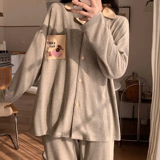 静英鸾 翻领简约休闲时尚卡通小狗亲肤舒适可外穿家居服睡衣套装 女款