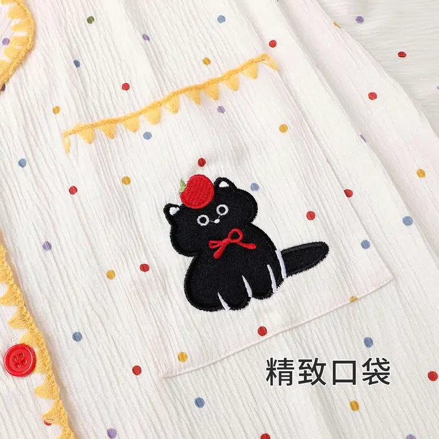 静英鸾 休闲简约翻领可爱卡通小猫亲肤舒适可外穿家居服睡衣套装 女款