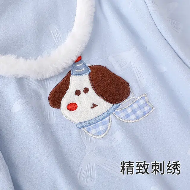 静英鸾 休闲时尚简约蓝卡通小狗亲肤舒适可爱可外穿家居服睡衣套装 女款