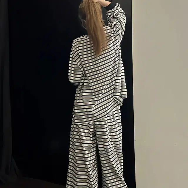 静英鸾 翻领开衫简约纯色条纹长袖长裤休闲家居服秋冬季睡衣套装 女款