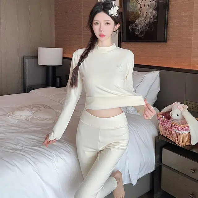 静英鸾 德绒长袖长裤圆领套头简约纯色两件套家居服秋冬季保暖套装 女款