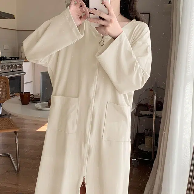 静英鸾 德绒长袖长裙圆领拉链纯色舒适家居服秋冬季保暖套装 女款