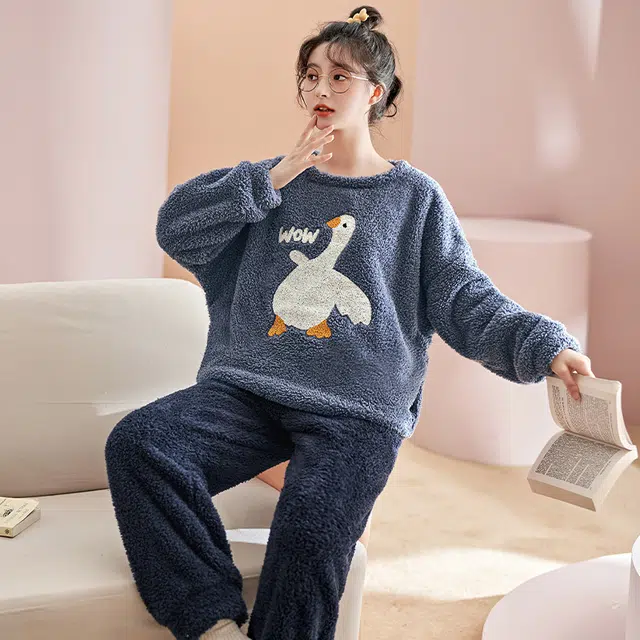 静英鸾 圆领舒适保暖加绒加厚可外穿家居服睡衣套装 女款