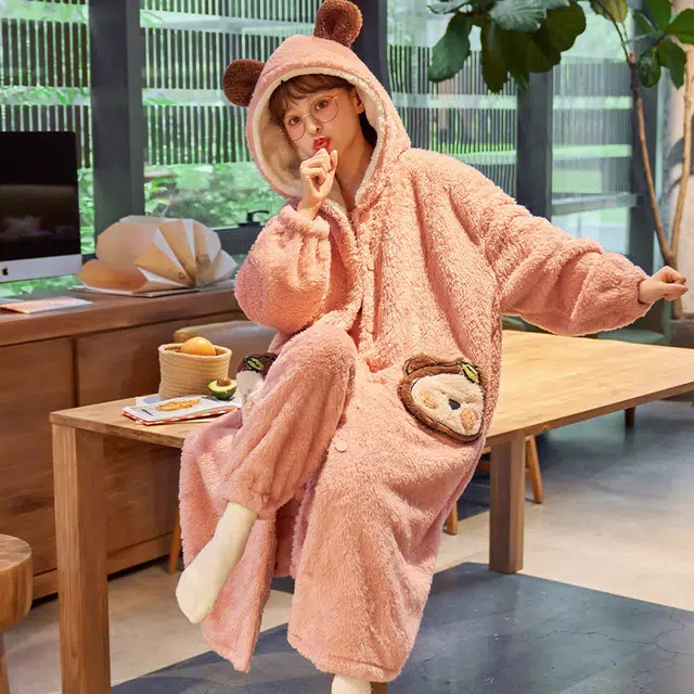 静英鸾 舒适甜美可爱少女加绒加厚长袖柔软家居服睡衣套装 女款
