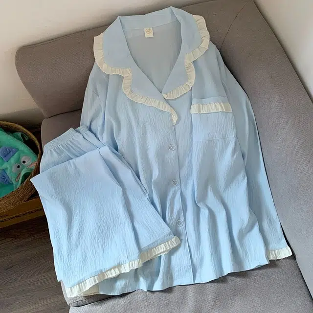 静英鸾 简约纯色翻领开衫长袖长裤休闲家居服秋冬季睡衣套装 女款